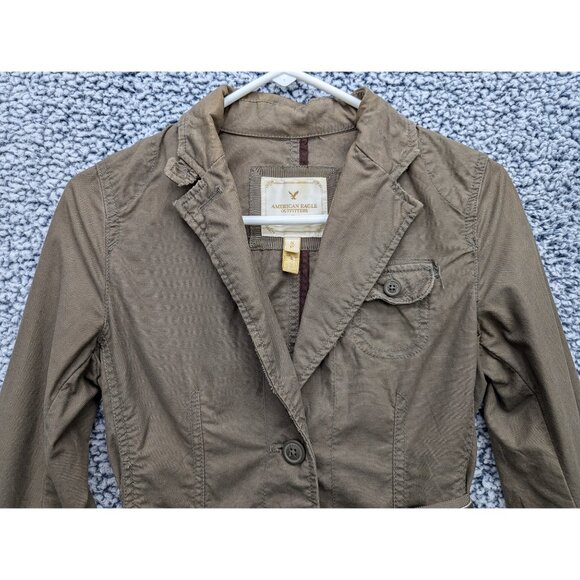 American Eagle Y2K Cargo Jacket Juniors S Velvet Tie Military Canvas Boho Brown - Picture 3 of 13